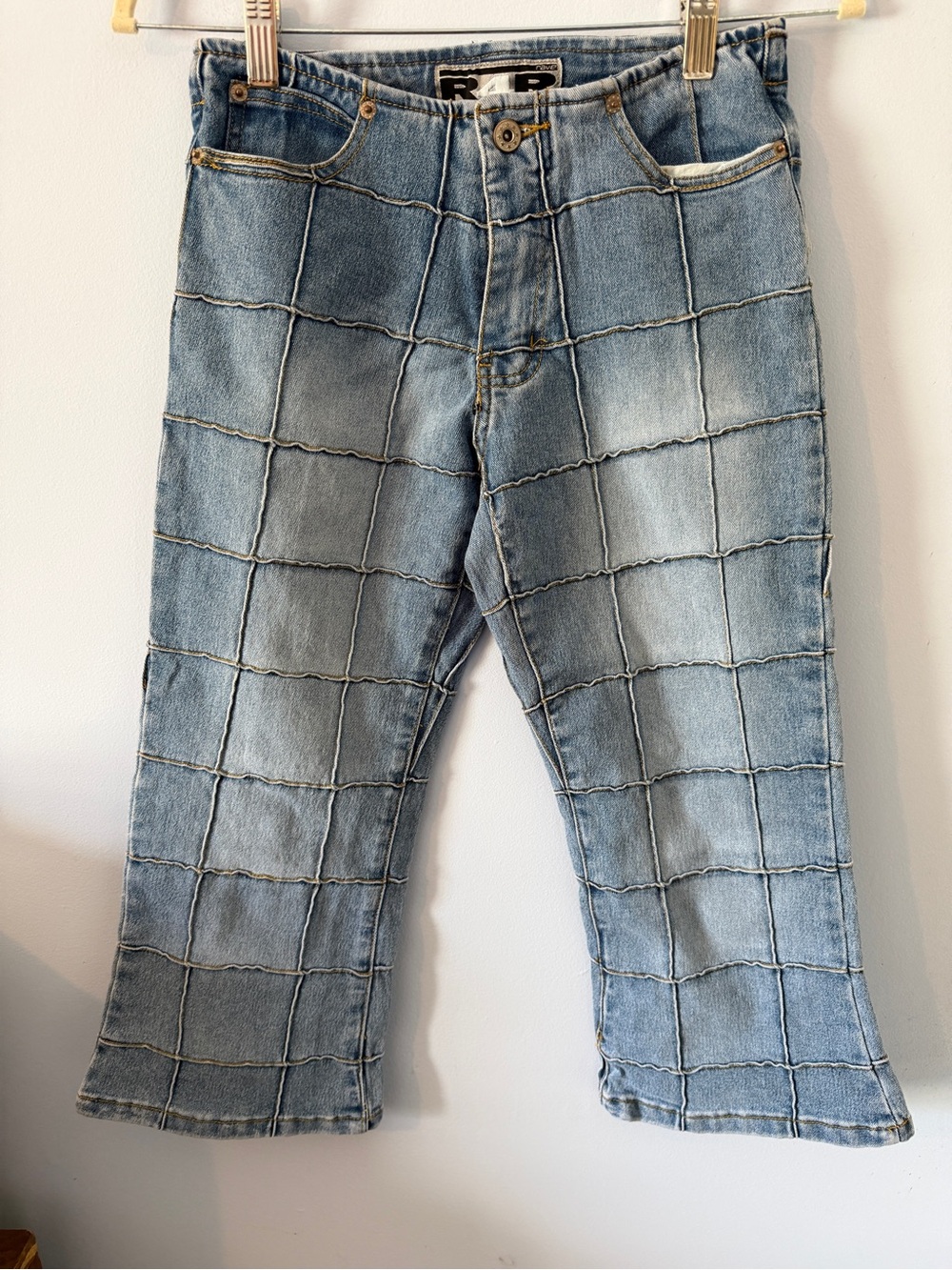 Windowpane Light Blue Cropped Jeans